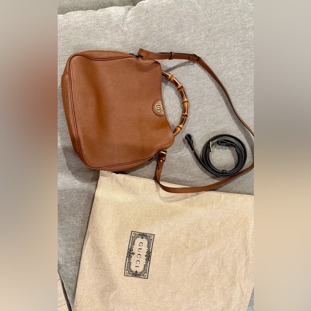 Gucci Tan Leather Bag with Bamboo Accent